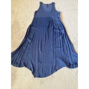 Anthropologie Size Large Dress Flowy Sleeveless Casual Party Blue Sateen Max‎